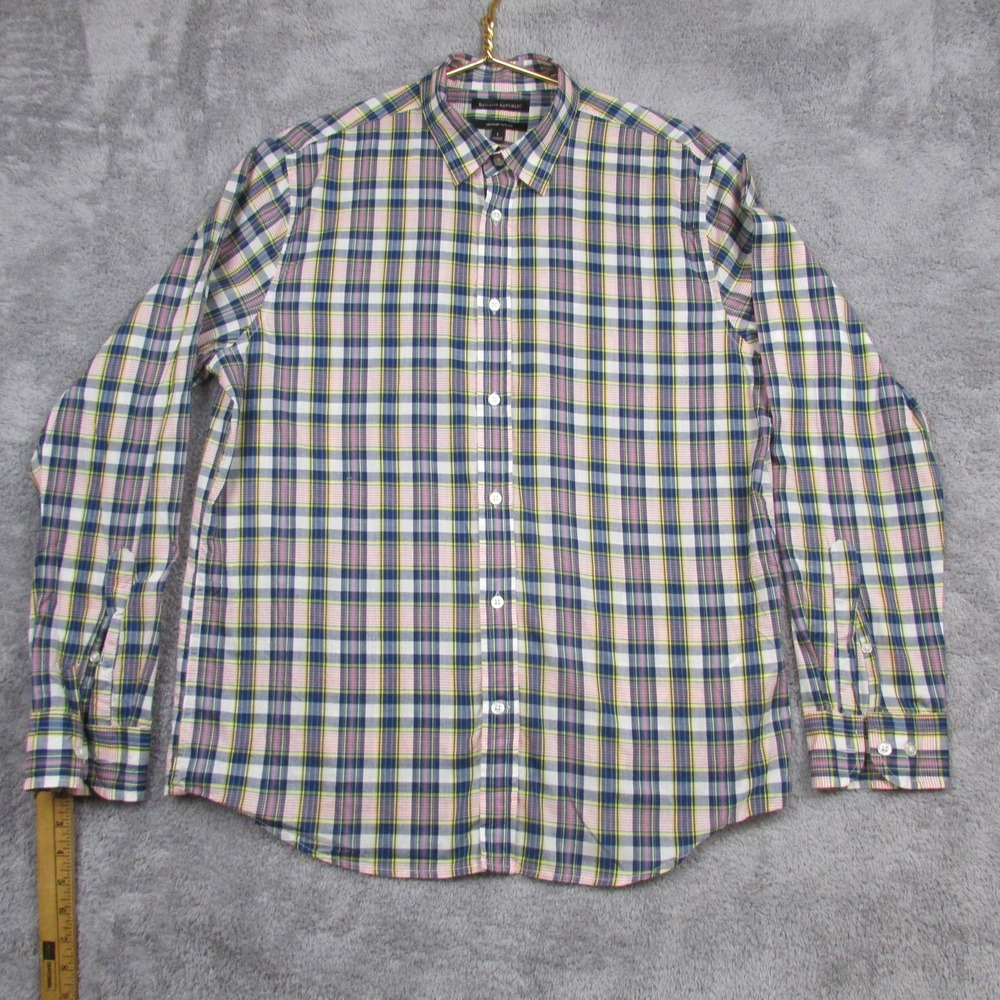 Banana Republic Shirt Mens Large Multicolor Plaid Long Sleeve Slim Button Front